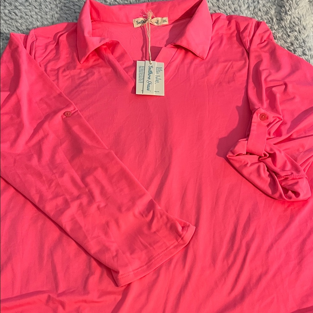 Southern Grace Vibrant Pink Casual Button Down Shirt